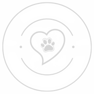 A green circle with a heart and paw print inside of it.